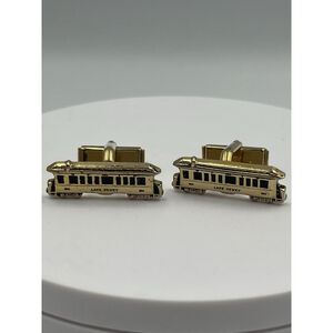 Vintage Gold Tone Lake Dewey Cable Car Trolley Car Train Cuff Links COLLECTIBLE